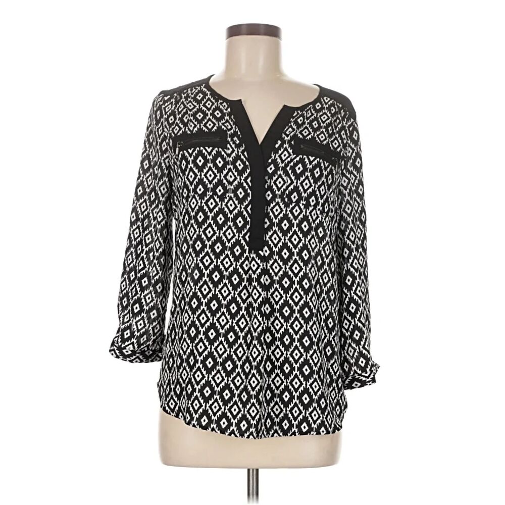 My Michelle Black and White Geometric Blouse